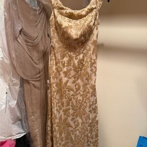 Azazie Gold and Cream Maxi Dress